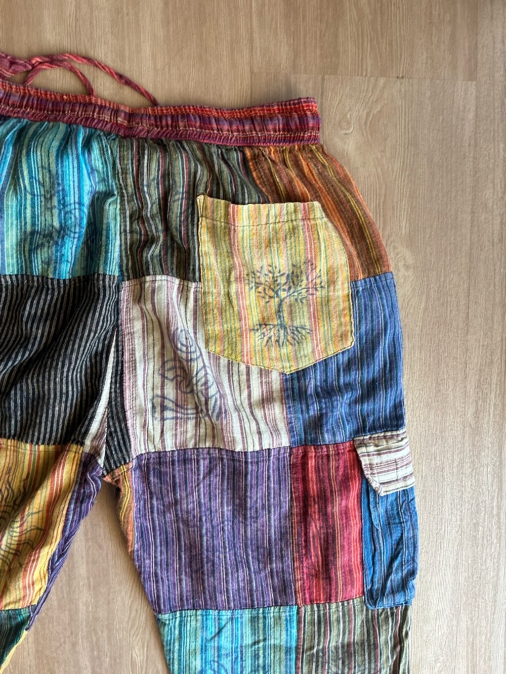 Rising International colorful hippie cotton Patchwork drawstring Pants unisex L - Picture 16 of 16